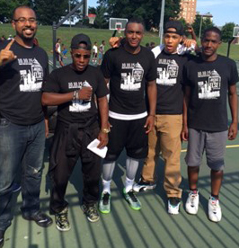 From left to right: Anthony Pena, Matthew Muhammad, Jihad Muhammad, Isaiah Muhammad, Rasheed Muhammad pose during Ballin’ for Justice