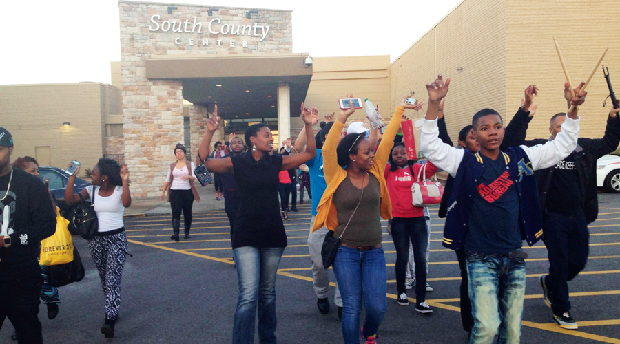 Protestors walk out of mall after shutting down stores in efforts to inflict economic pain as part of strategies to obtain justice.